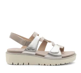 Ara Women's Bayview Triple Adjustable Wedge Sandal Platinum / Sand / Metallic Leather