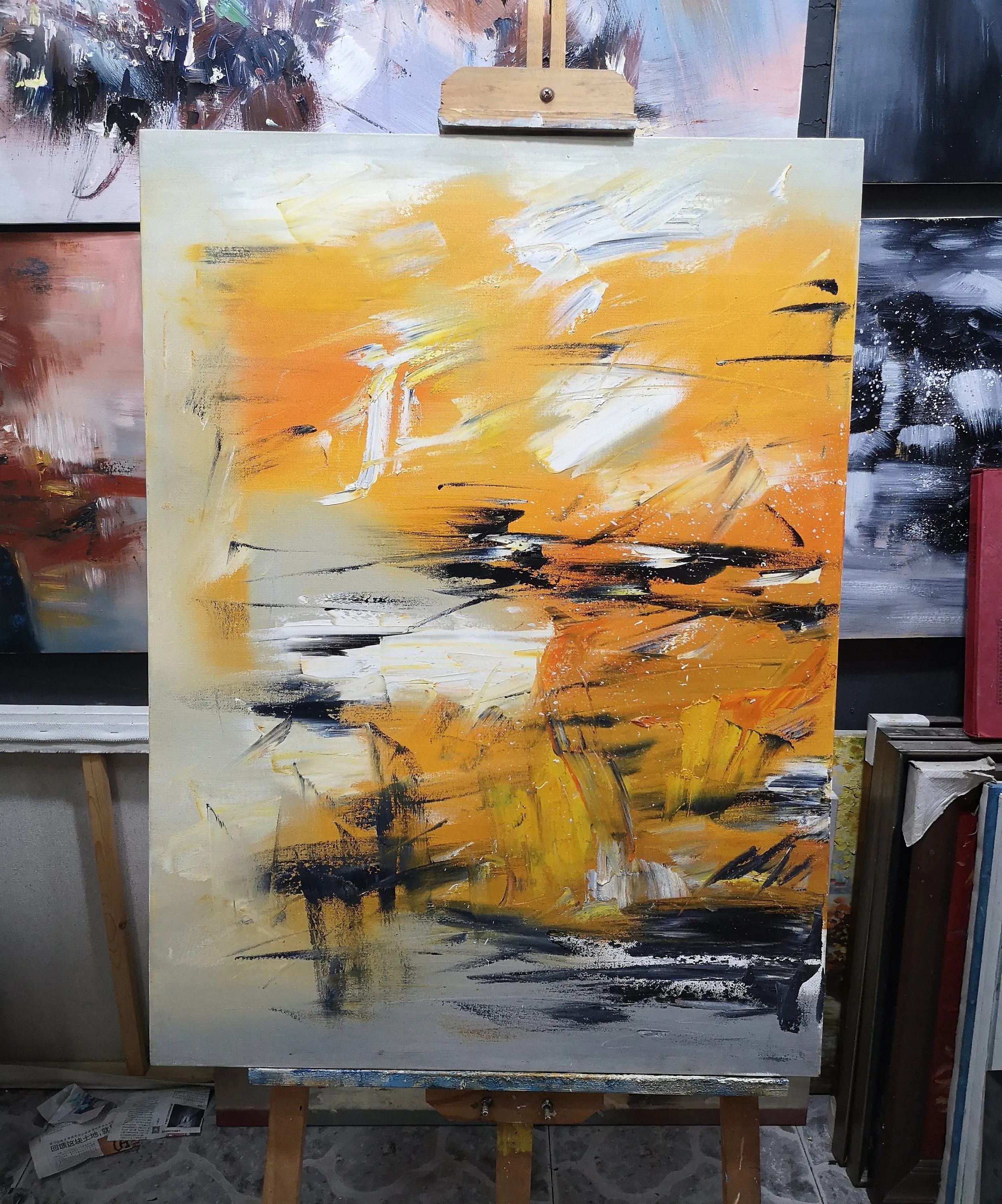 Big Artwork Yellow Abstract Painting, Minimalist Abstract Art Gp034