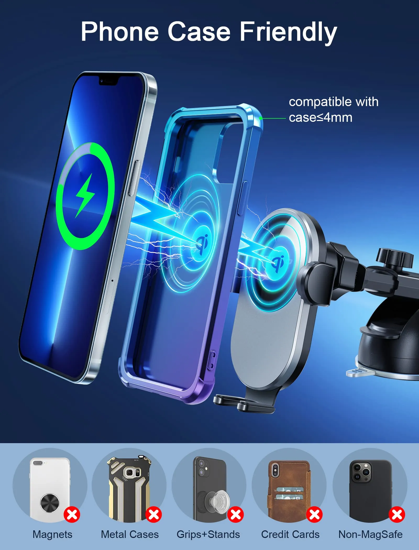 TOPGO Wireless Car Charger,Qi Faster Wireless Charger for car, Auto-Clamping Phone Mount for car,[Bumpy Road Friendly & Super Stable] for iPhone 14/13/12 Pro Samsung All Phones & Cars